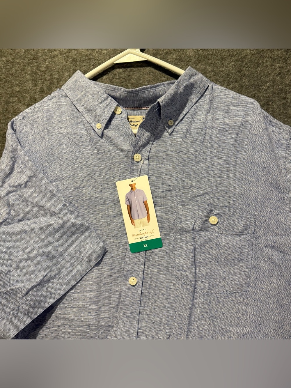 Weatherproof Vintage Linen Shirt Mens XL Blue Button Up Comfort Short Sleeve NWT